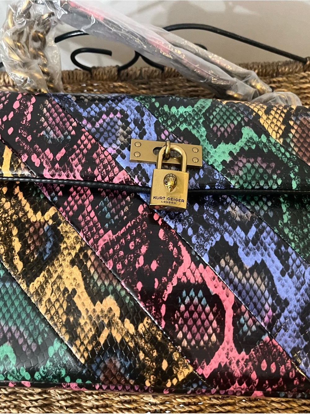 Kurt Geiger Multicolor Snake-Print Crossbody with Gold Lock